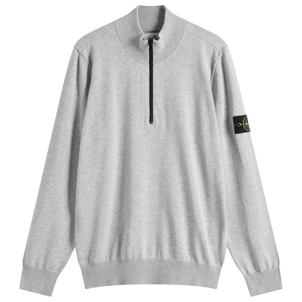 Stone Island Men's Organic Soft Cotton Half Zip Knit Melange Pearl Grey